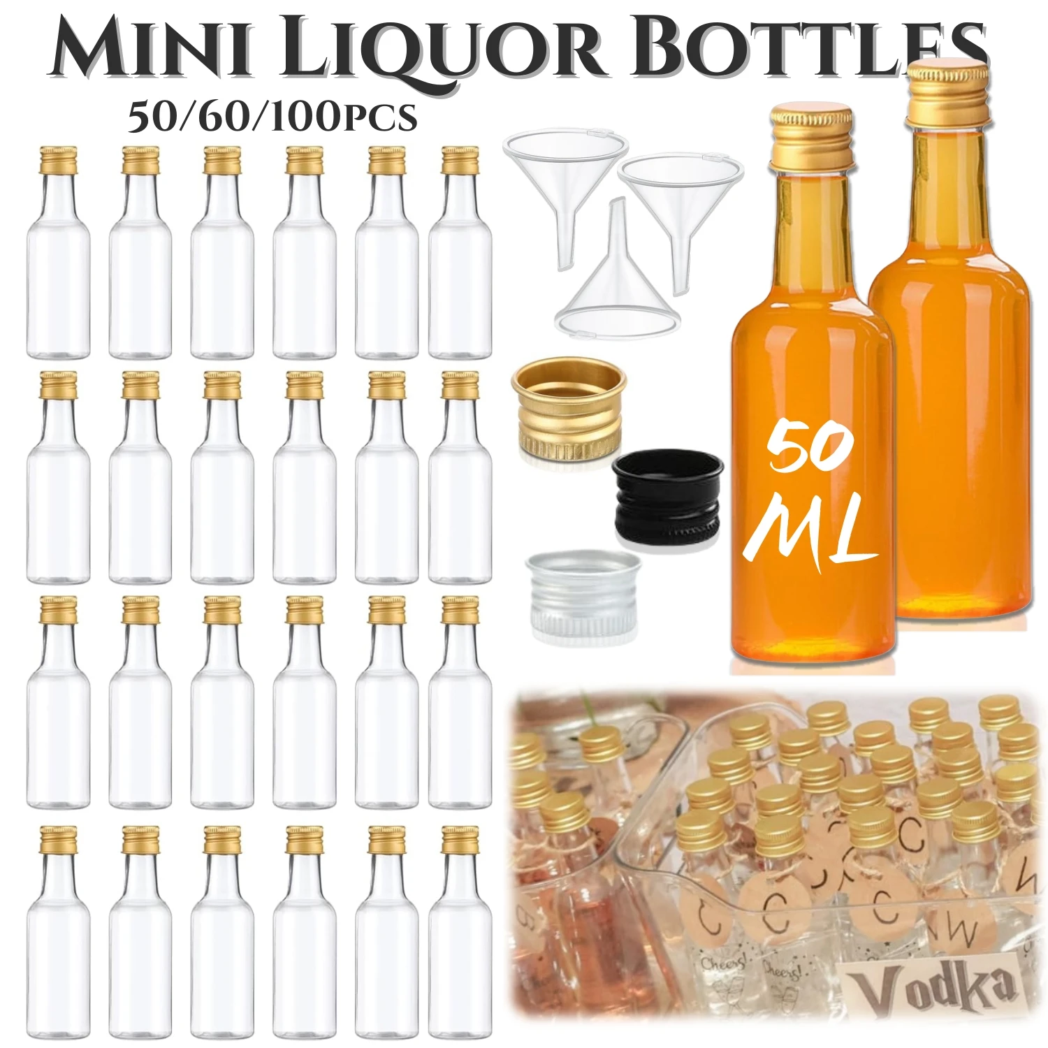 Wedding Alcohol Supply - 50-100Pcs 1.7oz Mini Liquor Bottles Little