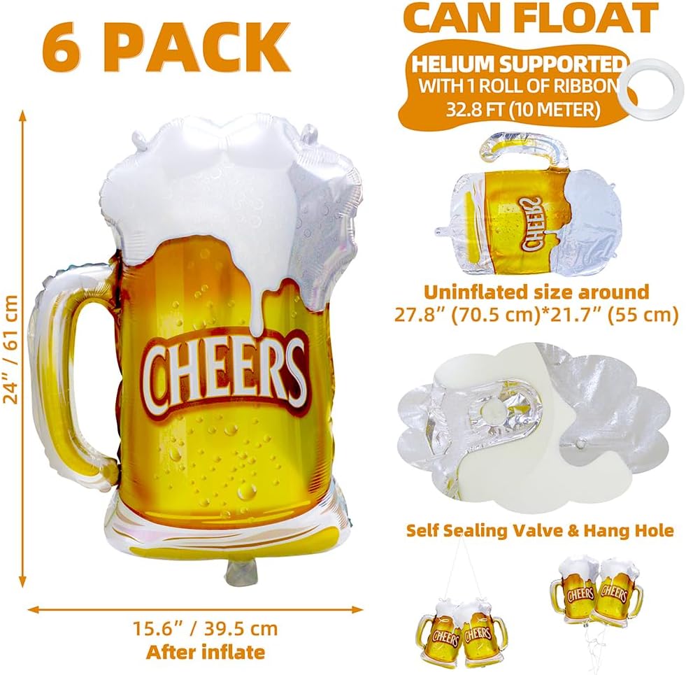 6pcs Cheers Beer Mug Balloons  - Wedding Alcohol Supply review and price